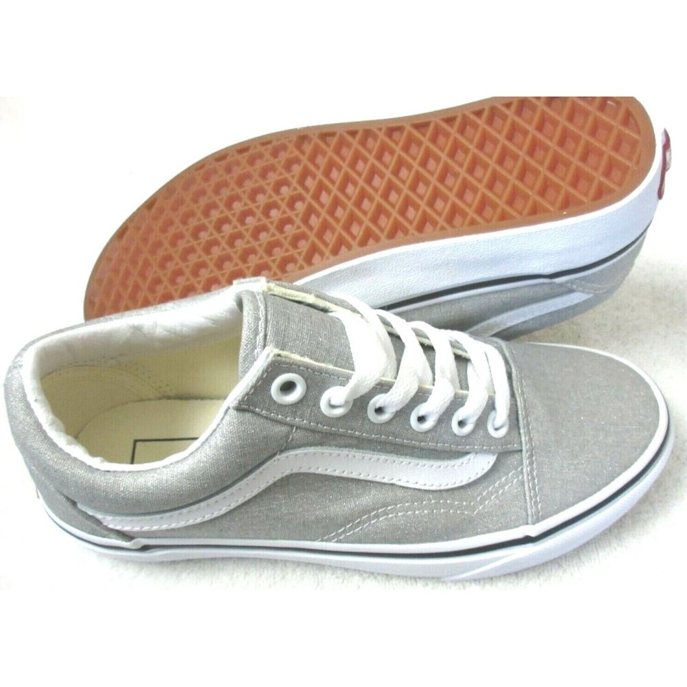 Vans Women's Old Skool Silver Sparkle True White Canvas Skate shoes Size 6 NIB - Picture 3 of 5